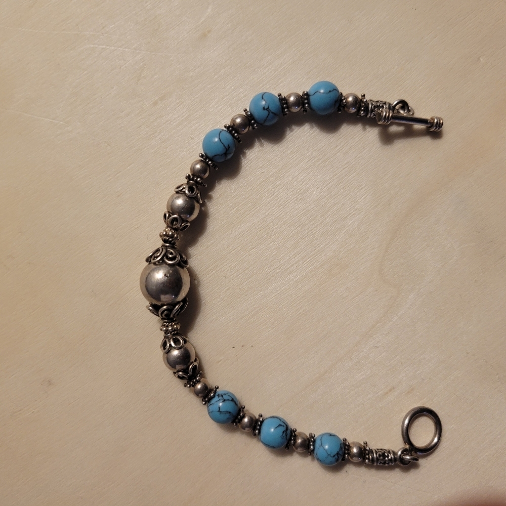 Bali Sterling and turquoise beaded bracelet